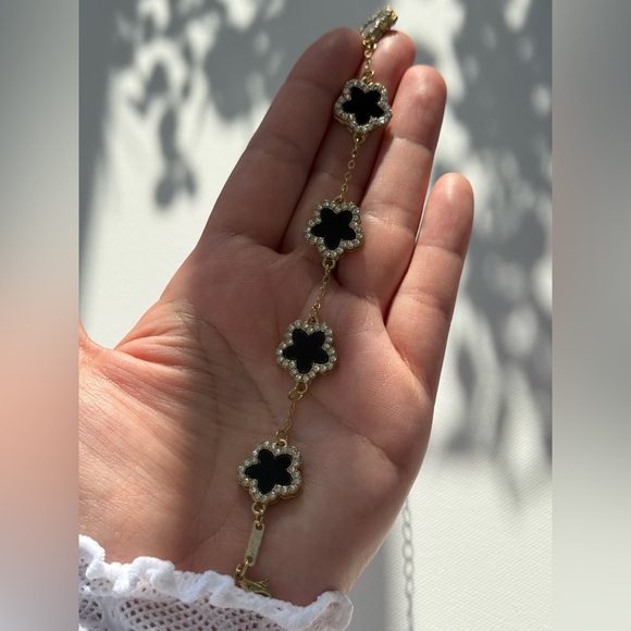 Clover Bracelet Floral Sterling Silver 925 Black Clover Bracelet - Picture 11 of 11